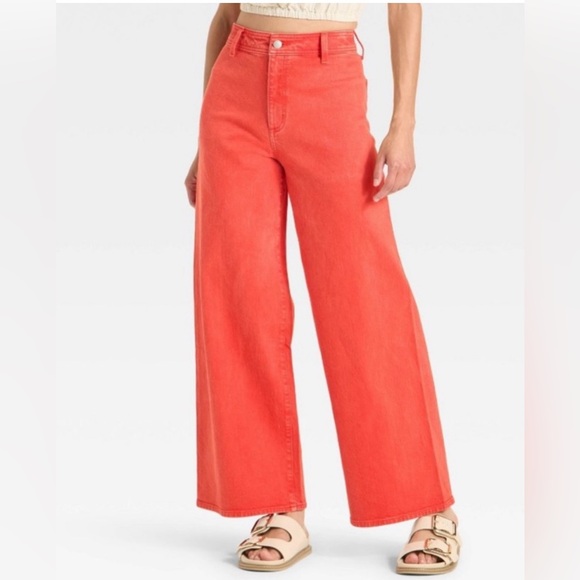 NWT Women's Coral Red Sailor Wide-Leg Jeans - Picture 2 of 7